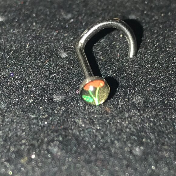 Black with Red and Green Cherries Gauge C-shaped Nose Ring - Picture 4 of 5